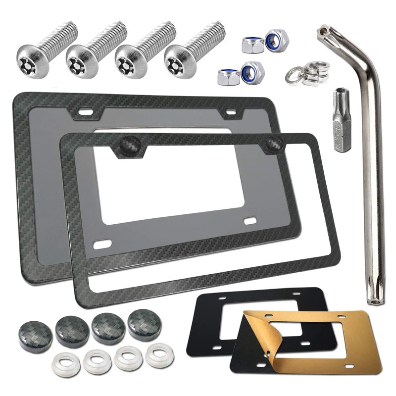 BGGTMO Anti Theft License Plate Frames - Carbon Fiber Metal Aluminum Number Plate Holders, Stainless Steel Anti Theft Screws, Fit US Car Front and Rear Car Tag Cover - Image 1